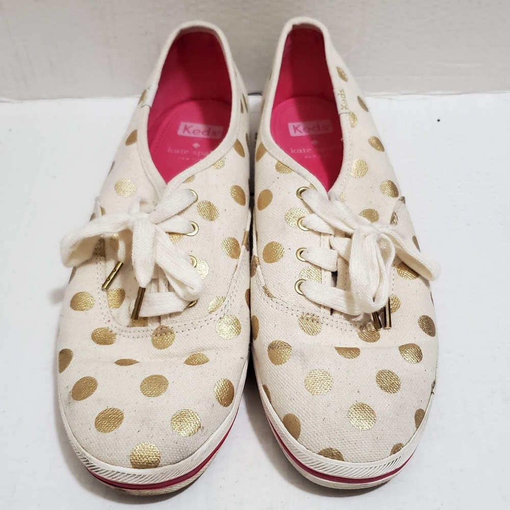 Kate Spade Polka Dot Gold Metallic Sneakers Shoes